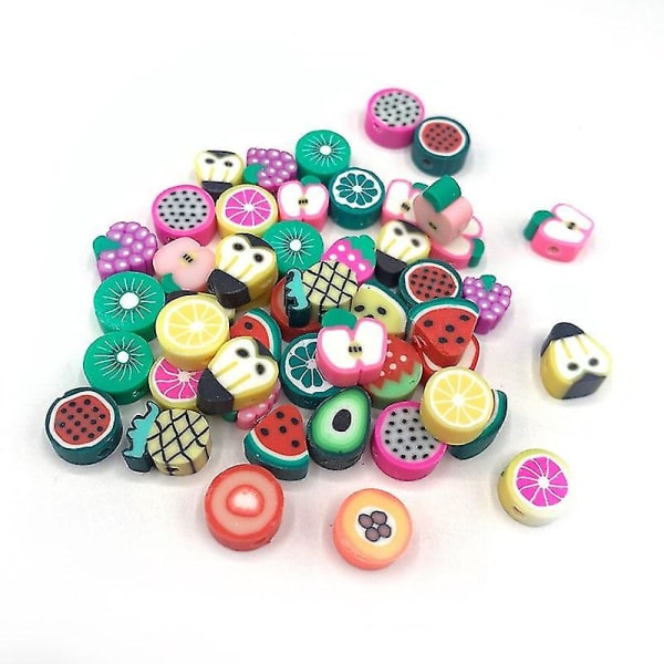 100 stk Perler Frugt Spacer Beads Farve Polymer Clay Beads Til gør-det-selv smykker Fruit