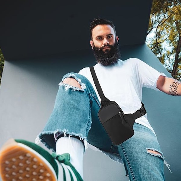 Crossbodyväska för Män Sling Bröst Vattentät Mini Andningsbar Crossbody Axelväska med Dragkedja för Vandring Man Kvinna Slingväska 8.3\"x5.5\" Svart,L