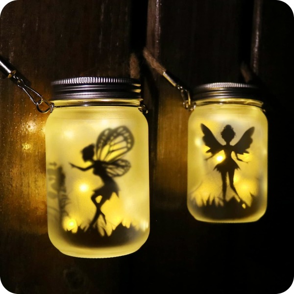 2 Pack Fairy Solar Lantern Outdoor, Puutarhakoristeet Vedenpitävät riippuvat himmeät purkkivalot