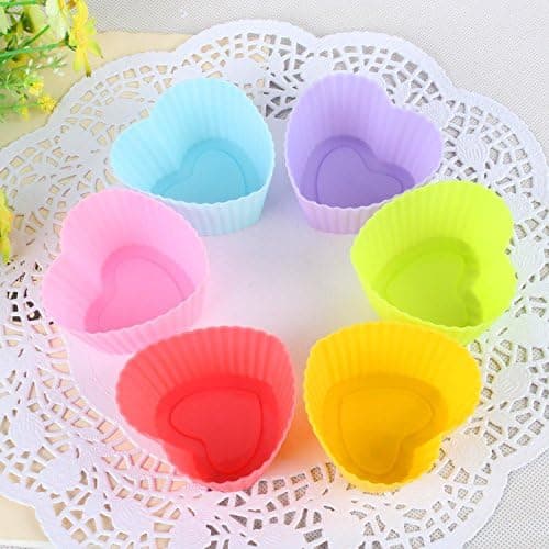 Silikone Bageforme, Hjerteformede Cupcake Forme Store Genanvendelige Muffin Forme, 30 Stk. (Regnbuefarver)