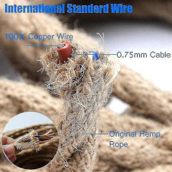 Retro Tekstil Elledning Twisted Flettet Hamptov Kabel 2 Kerner (2x0.75mm) Til Hængende Lampe Tilbehør 5m