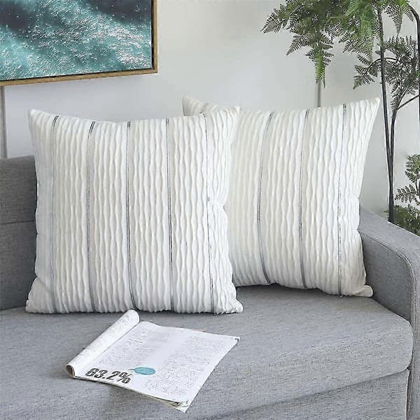 2X Vit Jacquard Våg Kuddfodral Sammet Kuddfodral Hängmatta Soffa Sovrum Prydnadskudde White