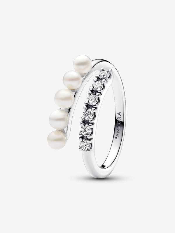 Pandora – Treated Freshwater Cultured Pearl & Pavé Open Ring – Sterling Silver Circumference: 52mm