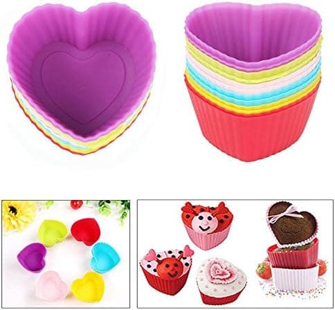 Silikone Bageforme, Hjerteformede Cupcake Forme Store Genanvendelige Muffin Forme, 30 Stk. (Regnbuefarver)