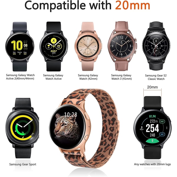 Ruostumattomasta teräksestä valmistetut metallinauhat Samsung Galaxy Watch Active 2:lle Leopard