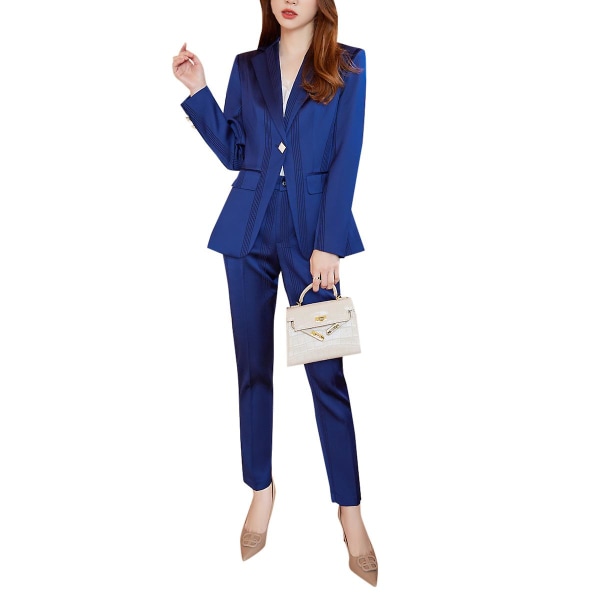 Yunclos 2 stykker til kvinder enkeltradet jakke med bukser Blue XL