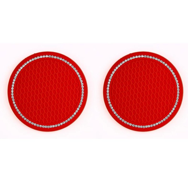 2kpl Liukumaton auton vesikuppipehmuste Timantti tekojalokivi kumimatto pullotelineen Coaster Auton sisätilojen luistamattomat kupinpidikkeet 7cm - juomatelineet B-Red