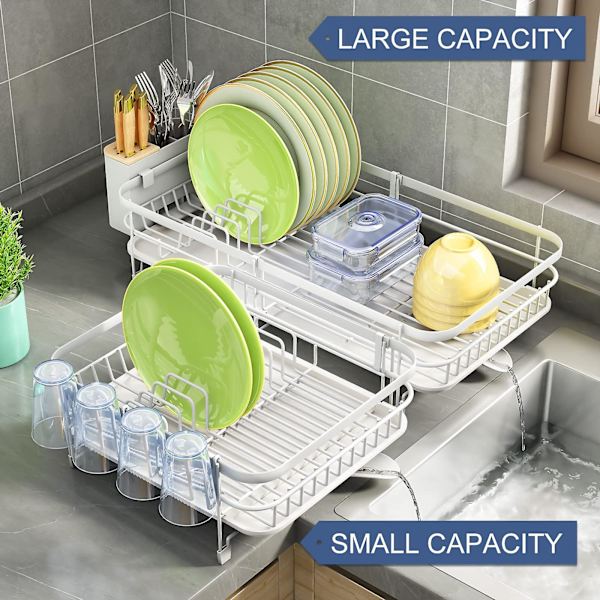 Oppvaskstativ, utvidbart (32,5 cm-54,6 cm) oppvaskstativ med redskapsholder koppholder