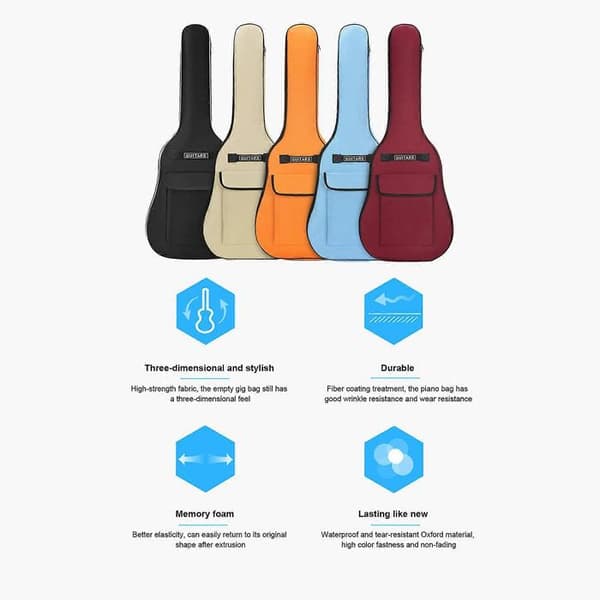 40/41 tums gitarrväska 5 mm vadderad gigbag för akustisk och klassisk gitarr 600D Oxford-tyg vattentät gitarrfodral med dubbla axelremmar Blue