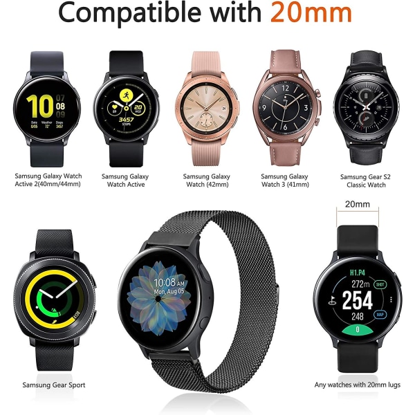 Ruostumattomasta teräksestä valmistetut metallinauhat Samsung Galaxy Watch Active 2:lle Black