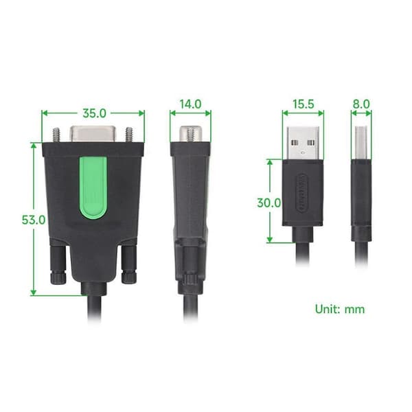 USB til RS232 seriell kabel USB Type A til DB9 hann FT232RL chip multifunksjonell praktisk seriell kabel Black