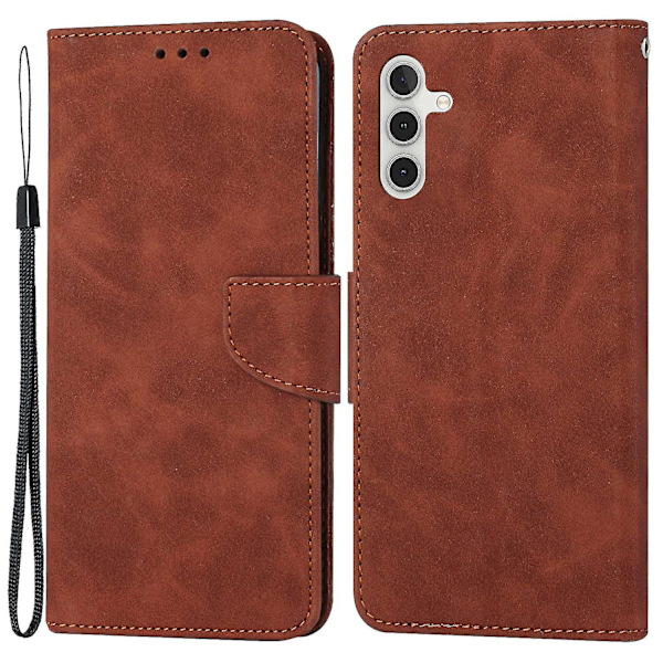 For Samsung Galaxy A14 5g Lommebok telefonveske Magnetisk lukkestativ Flip Ensfarget Pu-skinn beskyttende telefondeksel Brown