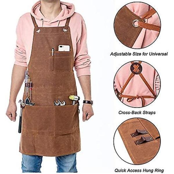 Dww-tablier De Travail En Toile Robuste Avec Plusieurs Poches Outils Idal Pour Bricolage Charpentier Jardinage Poterie Garage Atelier