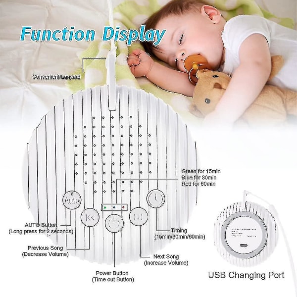 White Noise Machine, Baby Sleep Aid med 10 lugnande ljud och sömntimer, Sleep Sound Machine för att sova och koppla av för baby vuxna