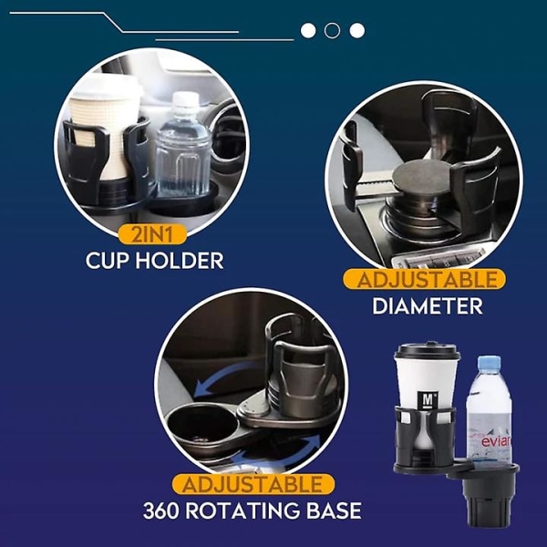 Auto Dual Cup Teline Säädettävä Cup Teline Aurinkolasit Puhelin Organizer Juomapullon pidike Teline Auton muotoilu Dropshipping| | Matt Black