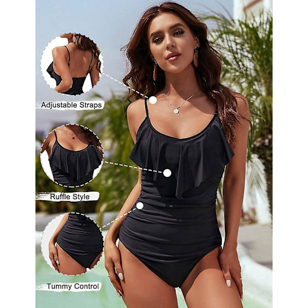 Kvinder flæsebadedragter Mavekontrol badetøj Scoop Neck One Piece Ruched Svømmekostumer