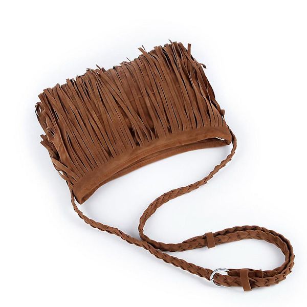 Tassel Damaxelväska Mode Läder Plysch Retro Crossbody Bag Damväska Brown
