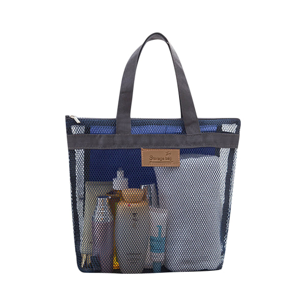 Beach Mesh förvaringsväska, bärbar resebadväska, mesh duschväska, utomhuskläder Handduk förvaringsväska 11,8 X11,02 tum, snabbtorkande och lätt att rengöra Navy One Size