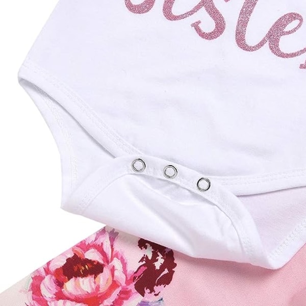 Baby jente klessett Nyfødt antrekk Lillesøster Romper Topp og rose trykt bukse og pannebånd 3 deler Pink 6-12 months