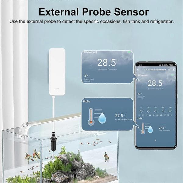 2025 Seneste Model Smart Termometer Hygrometer: WiFi Temperatursensor med Ekstern Probe, Vejrfunktion Termometer Fugtighedsmåler f