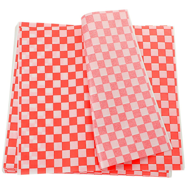 100 ark Checkered Deli Kurv Liner Checkered Mad Indpakning Papirer Fedtbestandig Sandwich Wrap Forhindrer Madpletter