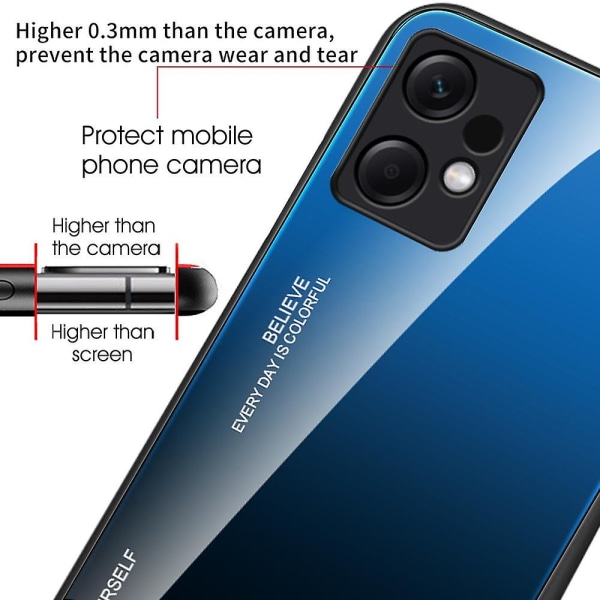 För Xiaomi Redmi Note 12 4G Gradient Färg Case härdat glas + PC + TPU stötsäkert cover Cyan Blue