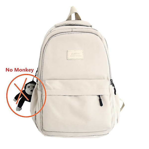 Lukion reppu opiskelija yksinkertainen tyyli vedenpitävä nylon reppu koululaukut naisille College opiskelija kannettavan tietokoneen laukku beige-ei apina