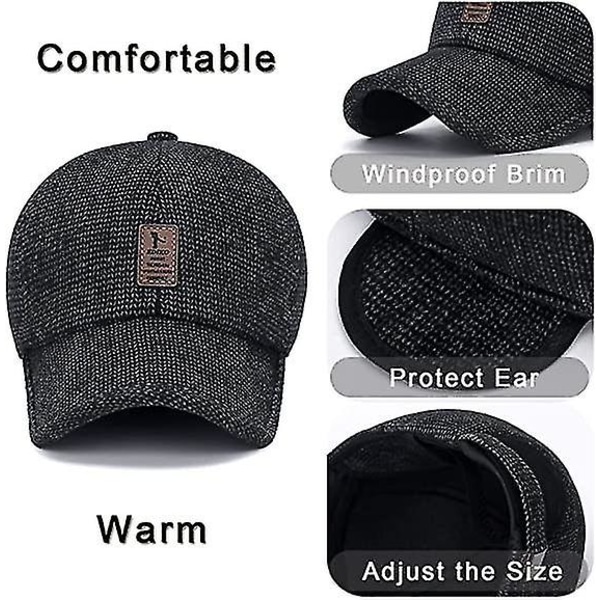 Talvi Miesten Ulkoiluhattu, Säädettävä Lämmin Sport Golf Baseball Cap Hatut Isä Lippikset Korvaläpät Paksu 55-60cm Black