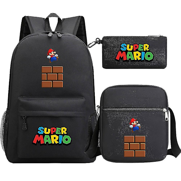 Super Mario -reppu teini-ikäisille tytöille pojille | Kawaii vedenpitävä kangas koululaukut | 3kpl kannettavan tietokoneen Mochilas reput 9