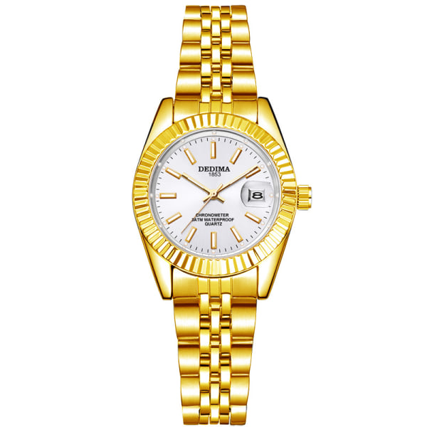 Modekalender stålband lysande watch Gold strap silver dial Suitable for women