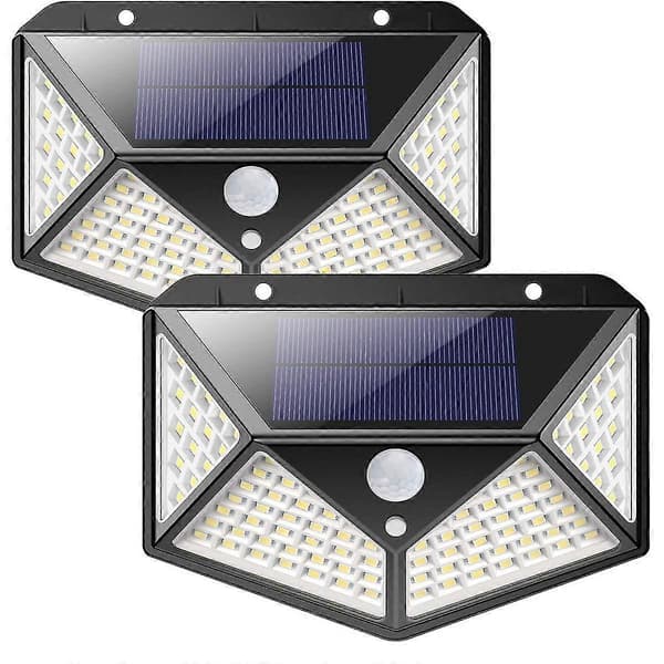 Solcellelamper til udendørs brug, 270 firesidet belysning - 2200mah 100 LED solcellelampe med bevægelse - 2-pak
