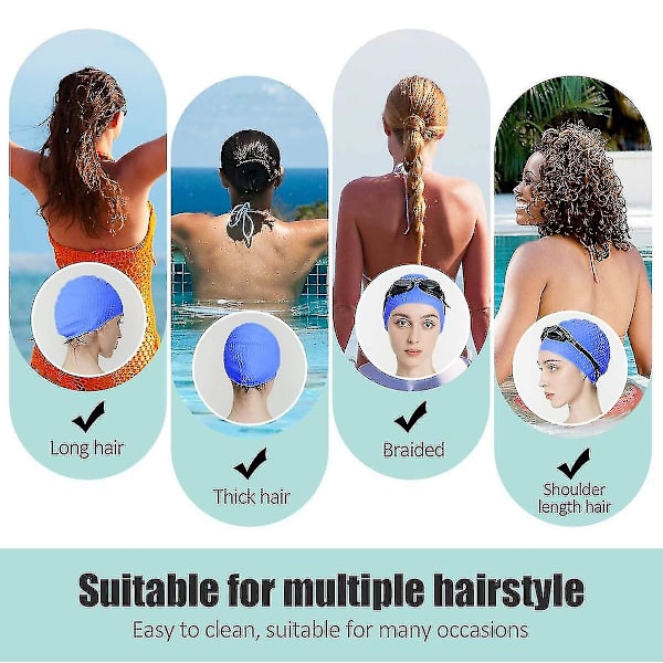 Silikone badehætte, behagelig badehætte ideel til krøllet kort mellemlangt hår, badehætte til kvinder og mænd, badehætter Hold frisure U-mxbc Dark Blue
