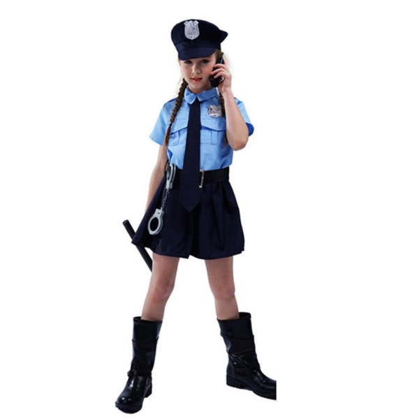 Høykvalitets Halloween politi politi Cosplay kostyme Barn Jenter Fest Fancy Dress Up Uniform 2-8 år 4-5 Years