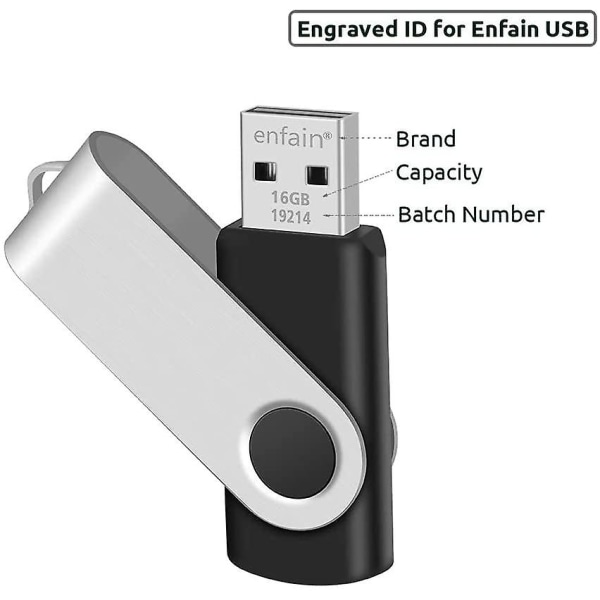 16gb USB 2.0 Flash Memory Stick Drive Svängbara tumenheter Bulk 10-pack, med LED-indikator, (svart)