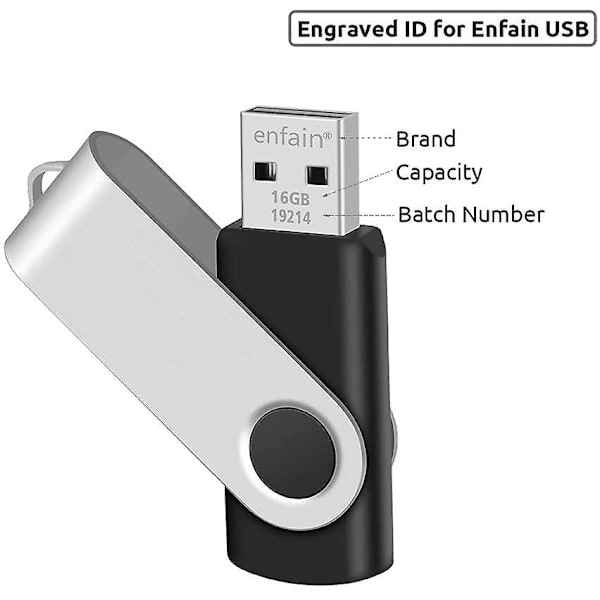 16gb USB 2.0 Flash Memory Stick Drive Svängbara tumenheter Bulk 10-pack, med LED-indikator, (svart)