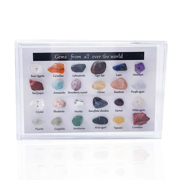 24 st Healing Crystals Set för nybörjare, Chakra Crystals Kit 7 Chakra Stones Set, svarta turmalinkristaller