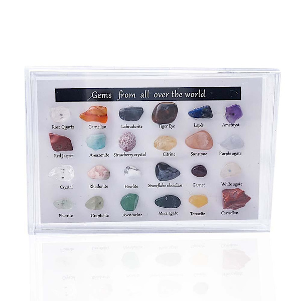 24 stk Healing Crystals Sett for Beginners, Chakra Crystals Kit 7 Chakra Stones Set, svarte turmalinkrystaller