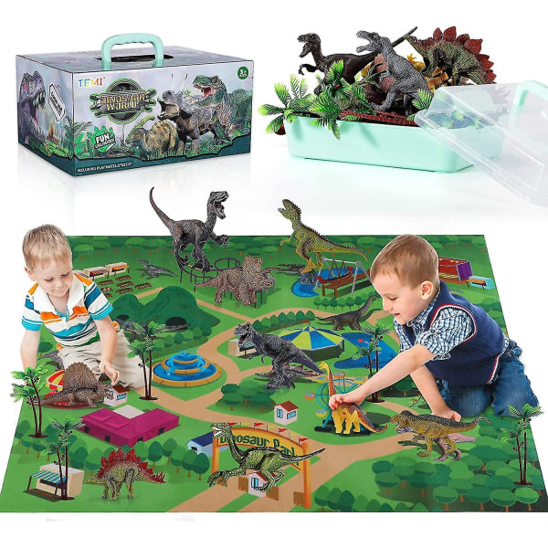 Wabjtam Dinosaurieleksaker för barn 3-5 år med aktivitetslekmatta och träd, pedagogisk realistisk set för att skapa en dinovärld inklusive T-rex, Tri