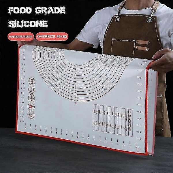 Oversize 80/70/60cm Silikone Bagemåtte Dejrulle Knædemåtte Køkken Crepes Pizza Dej Non-stick Pande Konditorimåtte black 40x30cm