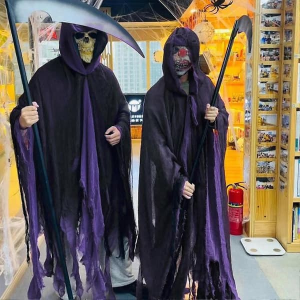 Hætteklædt Kappe Sort Halloween Kostume med Letvægts Polyester til Voksne Unisex