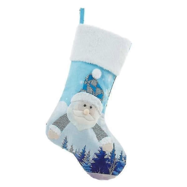 Blå broderade julstrumpor Belysning Godispåse Julelementstrumpor