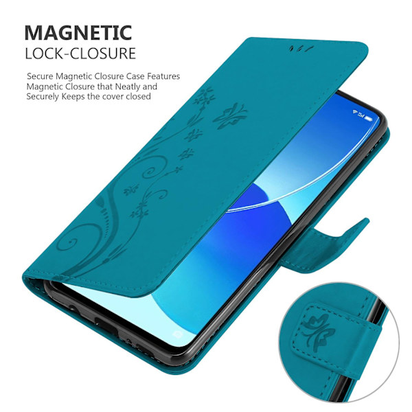 Oppo Reno6 5G Cover Case Case -kuvioinen ja telinetoiminto ja korttipaikka FLORAL BLUE