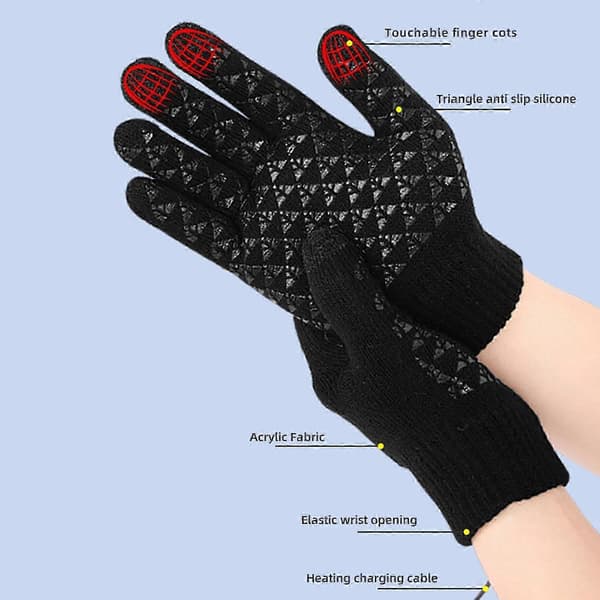 1 par USB-drevne strikkehansker med varme, vaskbare vinterhansker, USB-oppvarmede hansker for menn og kvinner Black