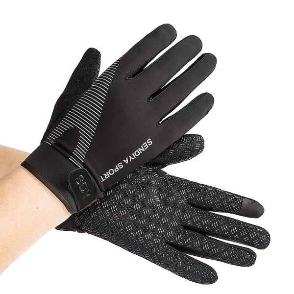 Hengittävä Ice Silk Kosketusnäyttö Käsineet Miehille Naiset Ulkoilu Anti Silp Elastiset Käsineet Pyöräily Moottoripyörä Full Finger Glove| | Black L