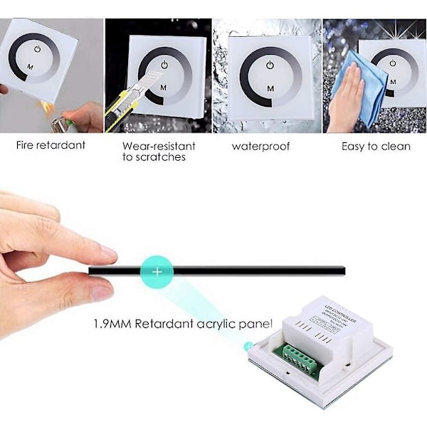 Dc 12v-24v Dimmer Switch Vægmonteret Touch Panel Controller, Monokrom Led Strip Lysstyrke Justerbar Dimmer, Touch Screen Led Dimmer Switch (sort)