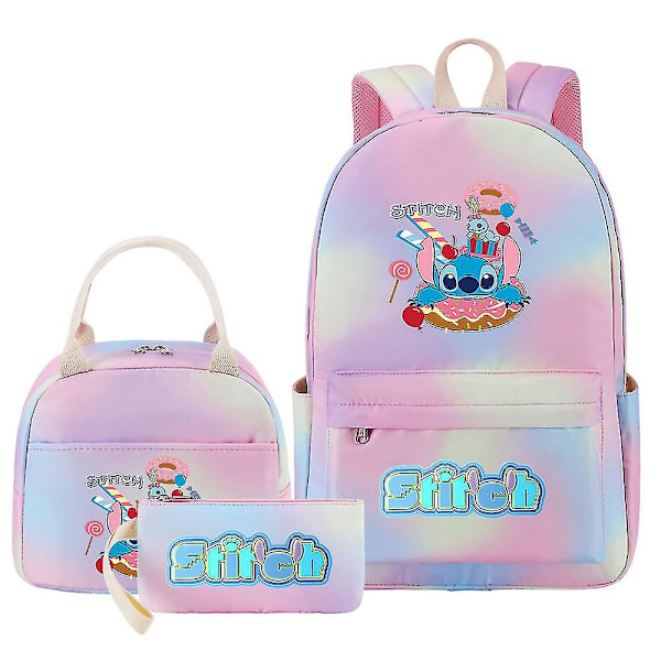 3-osainen Lilo & Stitch set - Naisten ja miesten monitaskuinen matka-koululaukku - Laadukkaat Mochilas teini-ikäisille, casual tyyli 9