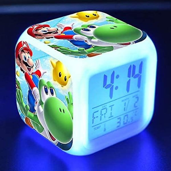 Heytea Super Mario 3 Inch Small Size Mini Led Digital Pojkar Anime Väckarklocka Barn Sovrum Inredning Datum, tid, temperatur