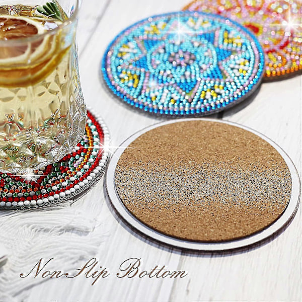 8 st Diamantmålning Underlägg med Hållare, DIY Mandala Underlägg Diamantmålning Kit för Nybörjare Vuxna B with holder