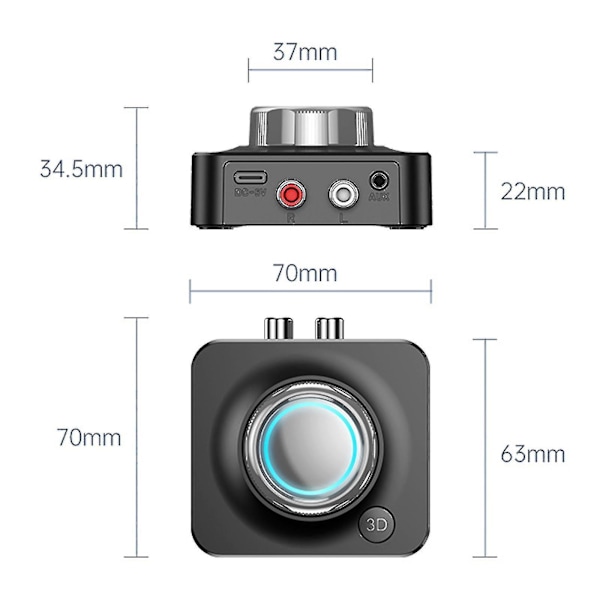 Bluetooth 5.0-mottaker Trådløs 3,5 mm Aux til 2 Rca Audio 3d Stereo Adapter Record Black