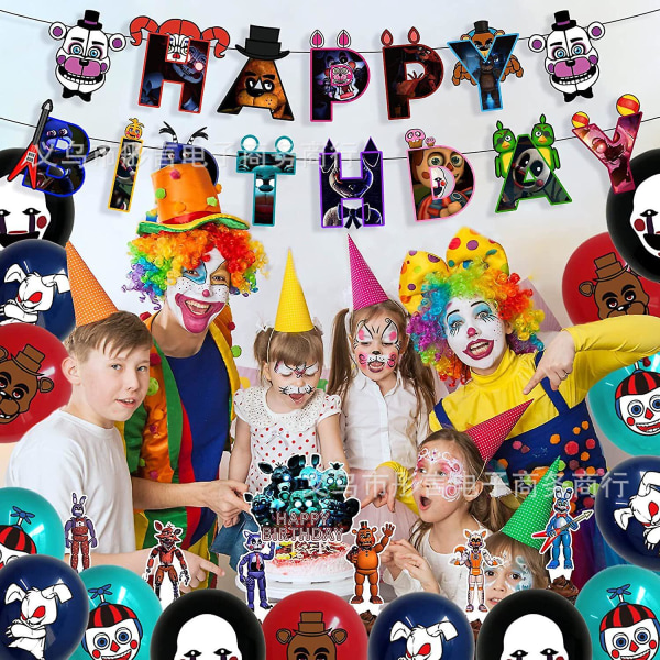 Fnaf Freddy Spil Festdekoration Balloner Midnatsbjørn Fødselsdagsbanner Kagedekoration Indsætkort Birthday banner*1